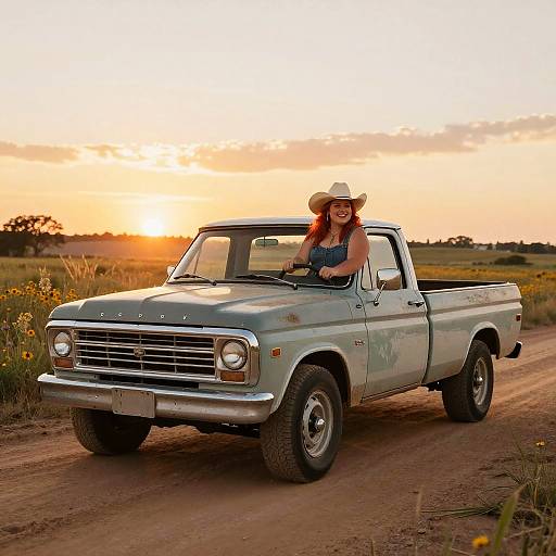 Redneck Girl Driving Vintage Pickup
