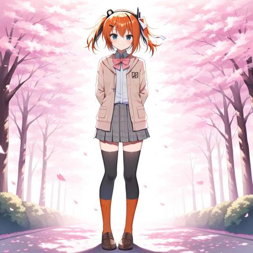 Cute Schoolgirl in Cherry Blossom Breeze