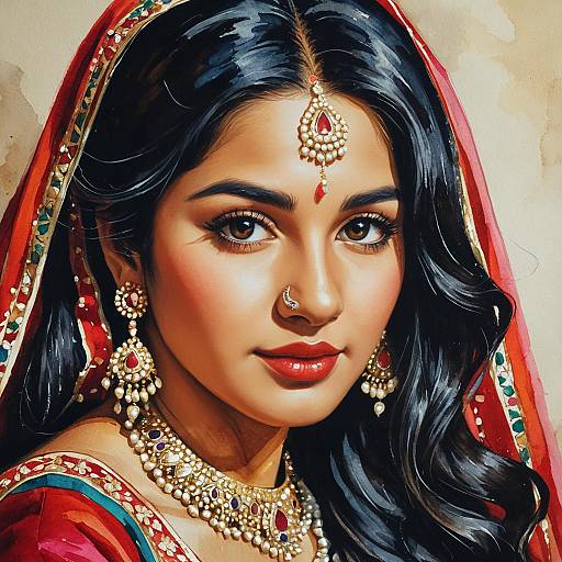 South Asian Bride Portrait in Watercolor