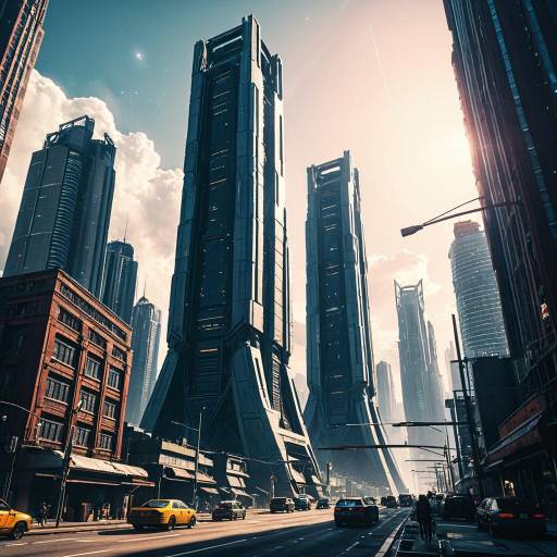 Futuristic Cyberpunk Cityscape with Towering Observation Structures