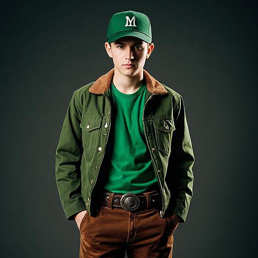 Young Man in Green Marshall Clothing Costume