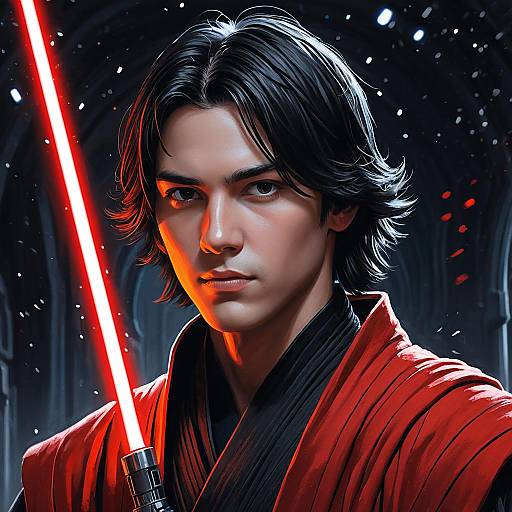 Portrait of Jedi Prince Gaius Fel with Red Lightsaber