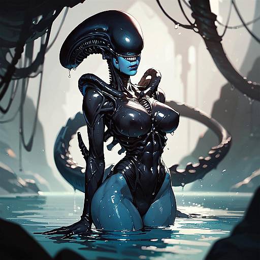 Wet Xenomorph Femme Sci-Fi Portrait