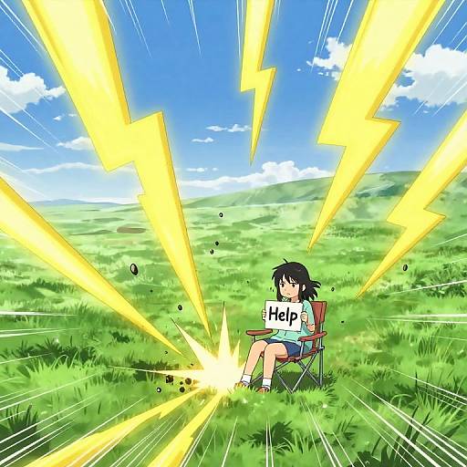 Anime Girl Surrounded by Falling Lightning