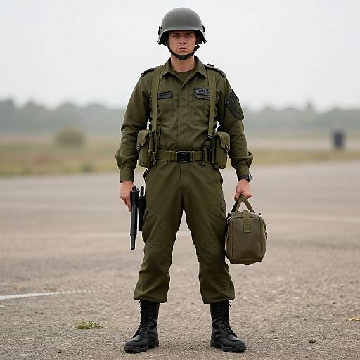Military Man Standing with Gear