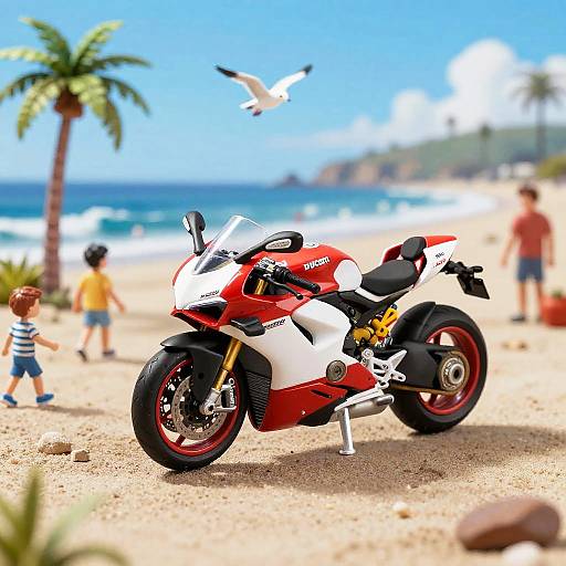 Miniature Ducati Panigale Model on Beach