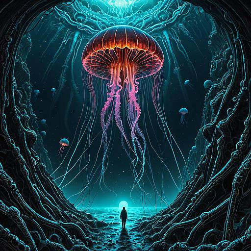 Neon Jellyfish Over Ocean Abyss