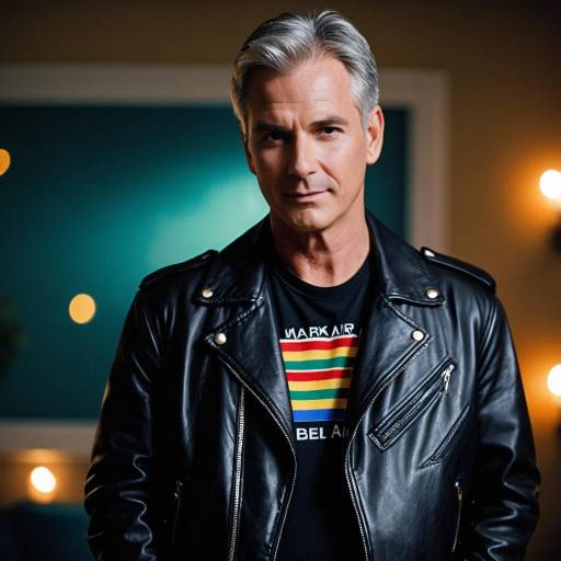 Confident Man in Leather Jacket with Retro T-Shirt