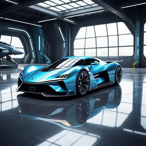 Futuristic Sports Car in Spaceship Hangar