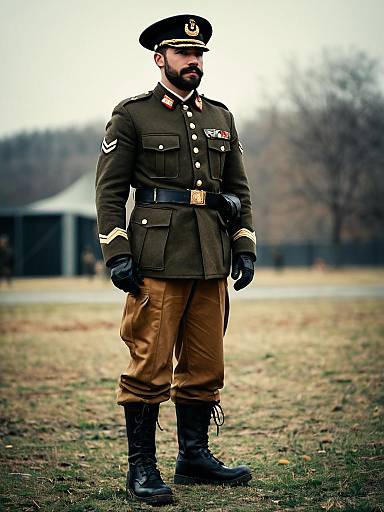 Man in Vintage Military Uniform Standing Outdoors