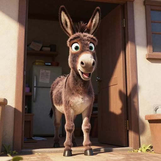 Whimsical Donkey in Sunlit Doorway