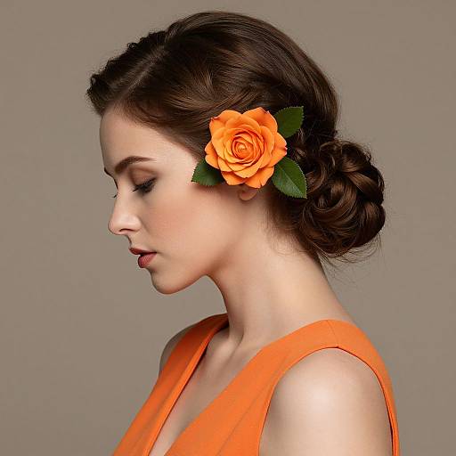 Woman in Orange Dress with Rose