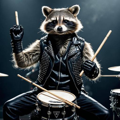 Anthropomorphic Raccoon Rock Drummer