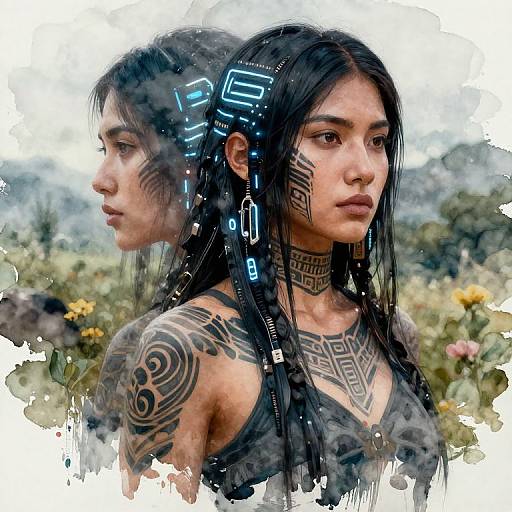 Cyberpunk Tribal Double Exposure Portrait