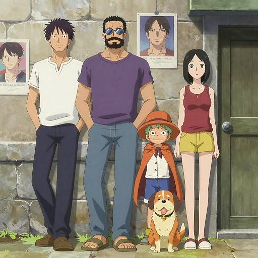 Anime Characters Relaxing by Stone Wall