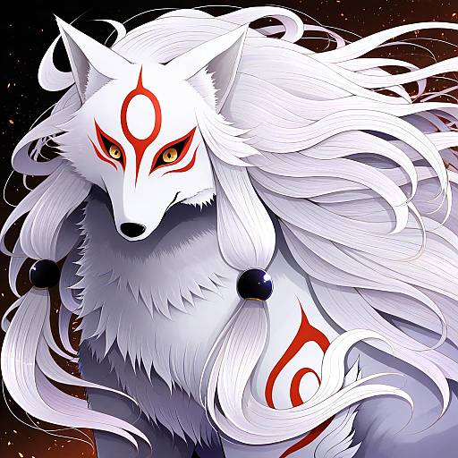 Illustration of Amaterasu (ookami), ookami (game) in the style of Arano oki