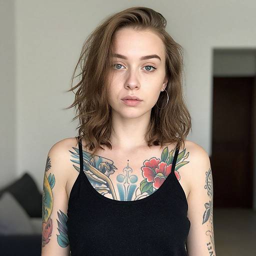 Portrait of Tattooed Woman Indoors