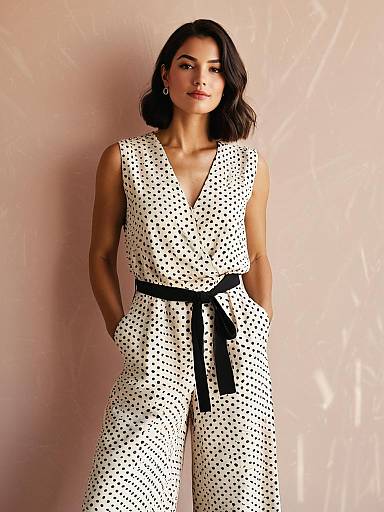 Woman in Polka Dot Sleeveless Jumpsuit
