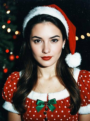 Photorealistic Woman in Christmas Dress Portrait