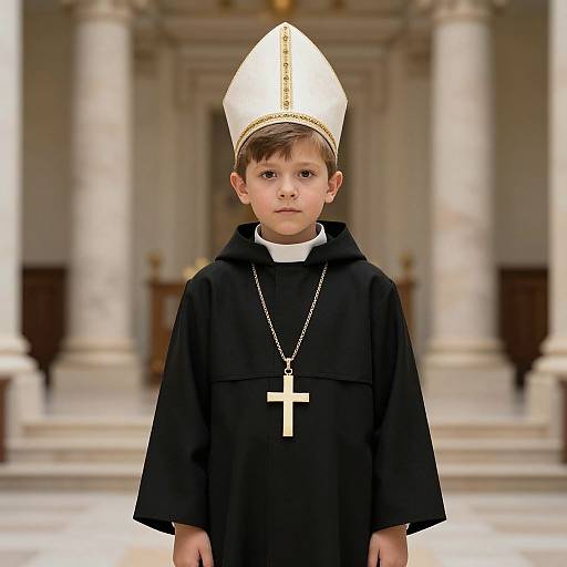 Boy in Priest Costume with Cross