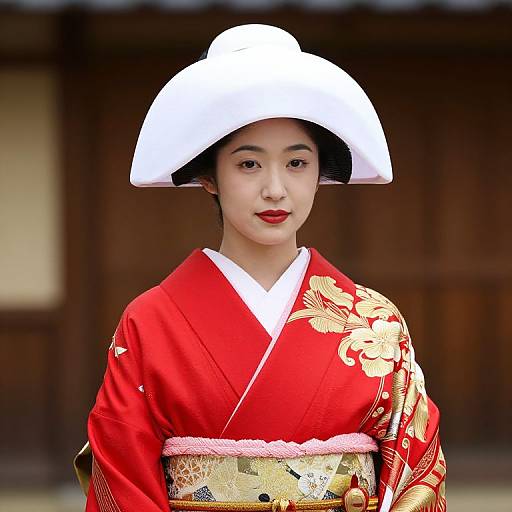 Woman in Traditional Red Kimono
