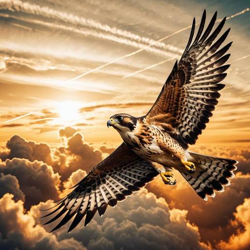Falcon Soaring at Golden Sunset