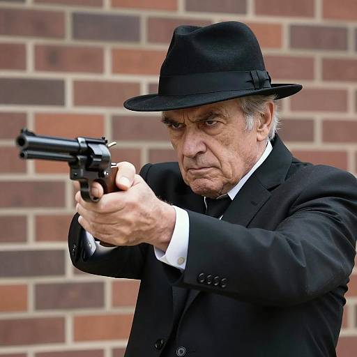 Stern Older Man with Revolver Portrait