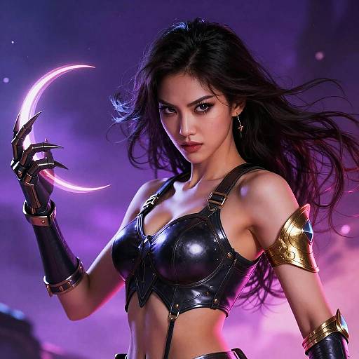 Fierce Warrior Woman in Cosmic Glow