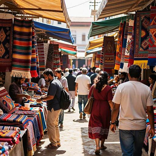 Vibrant Market Scene with Colorful Fabrics