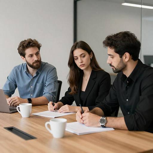 Three Professionals Collaborating in Office Space