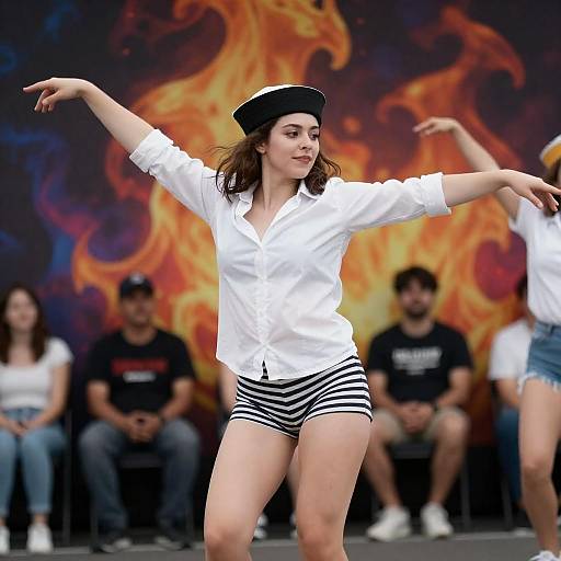 Fiery Stage Dance with Sailor Hat
