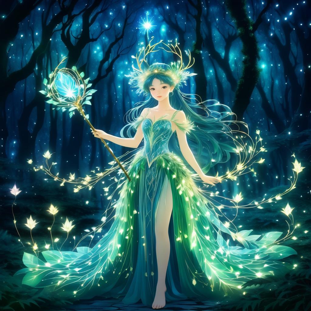 Enchanting Forest Spirit in Anime Style