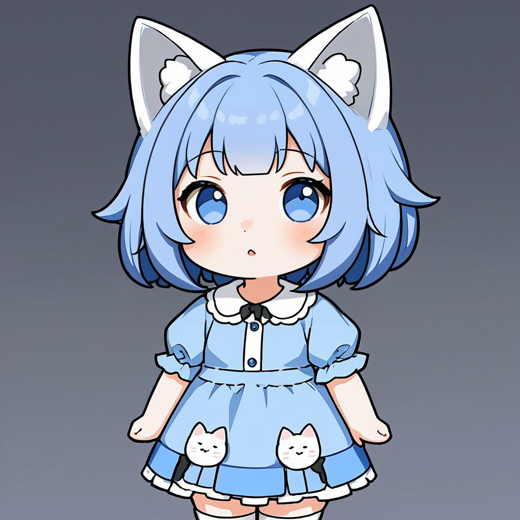 Adorable Shy Catgirl with Blue Hair