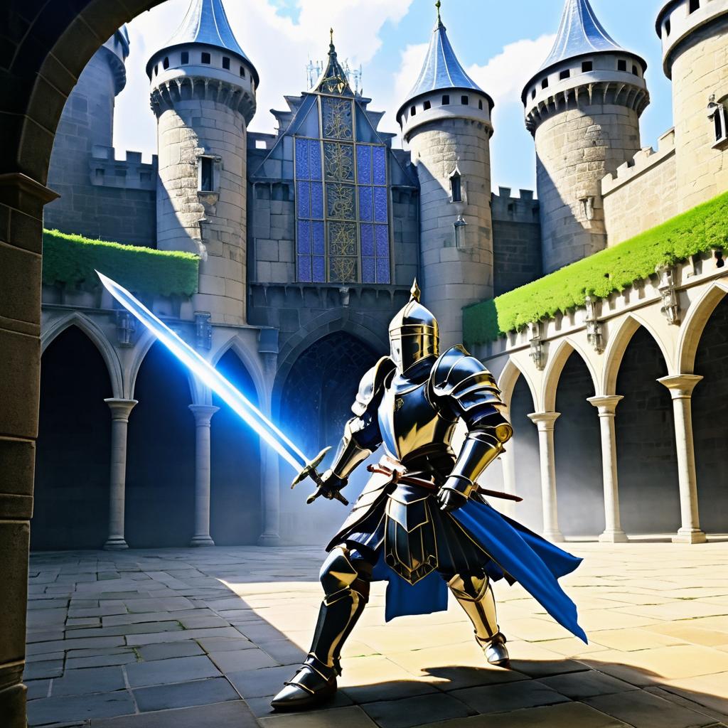 Heroic Knight Charging in Majestic Castle