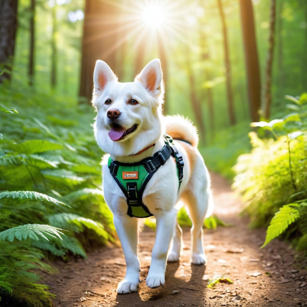 Cute Dog Hiking in Sunlit Forest