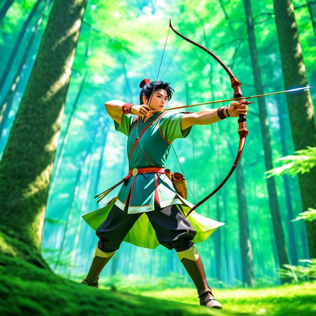 Dynamic Archer in Serene Forest Scene