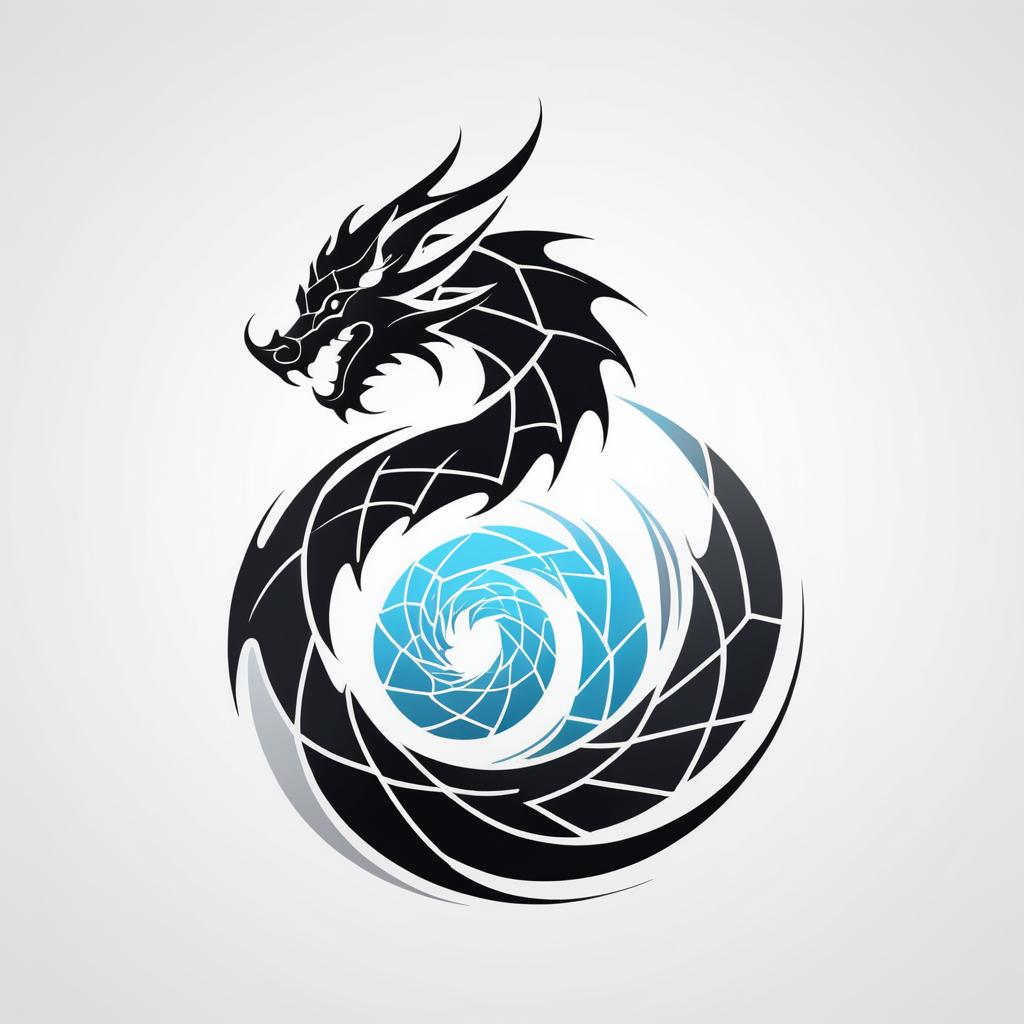 Minimalist Dragon Logo in Black and White