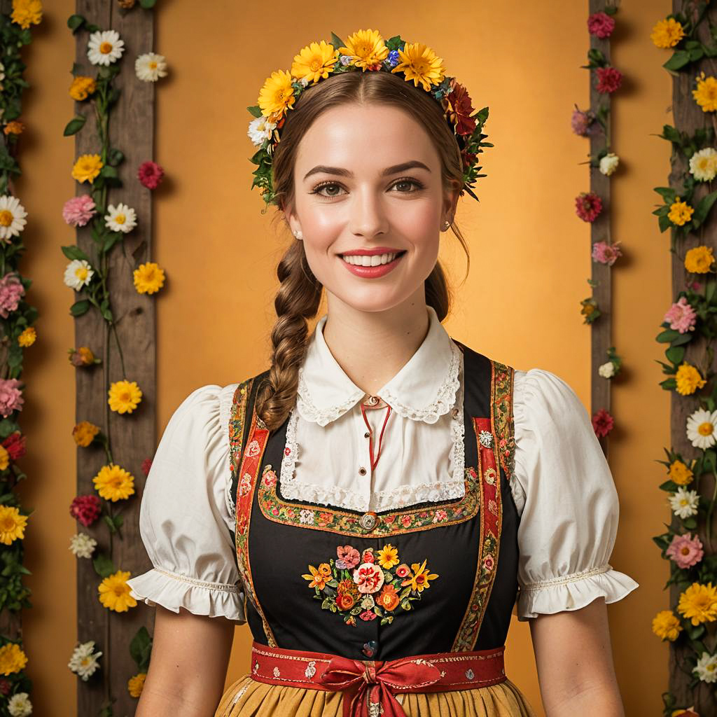 Cheerful Young Woman in Bavarian Dress