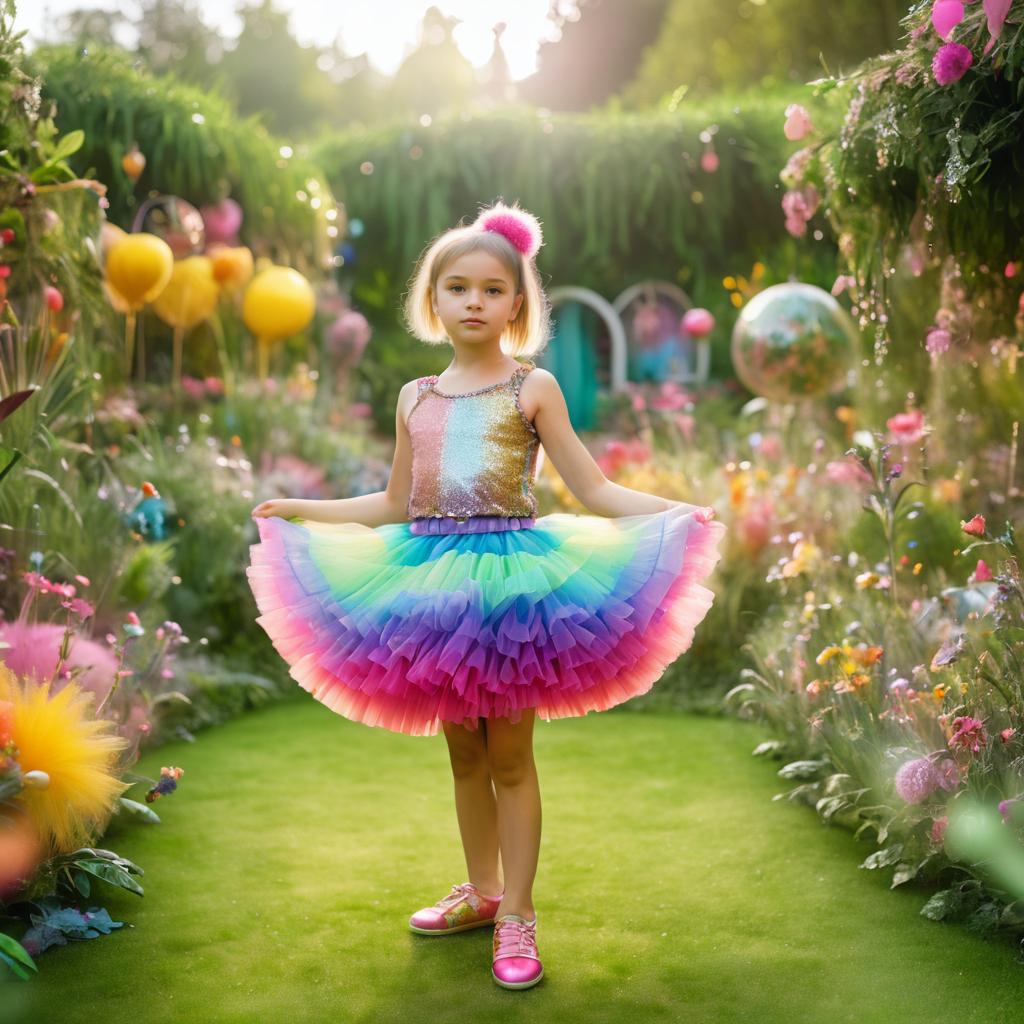 Playful Young Girl in Whimsical Garden