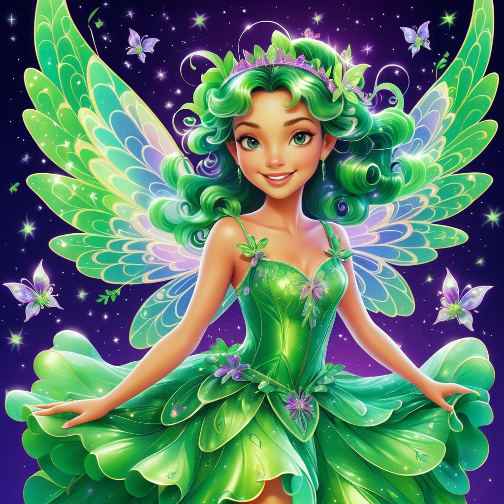 Charming Green Fairy with Shimmering Wings