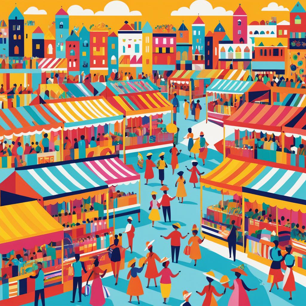 Vibrant Folk Art Market Scene