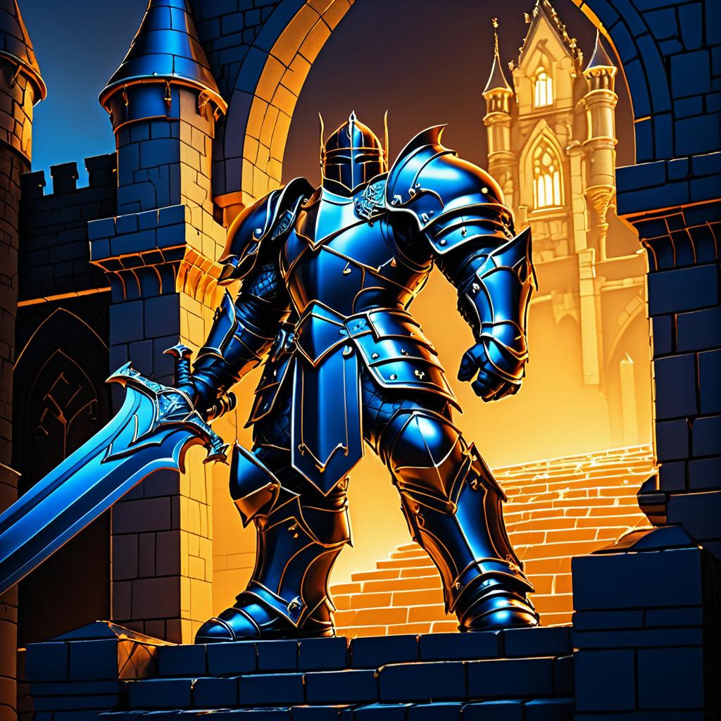 Heroic Knight Guarding a Castle