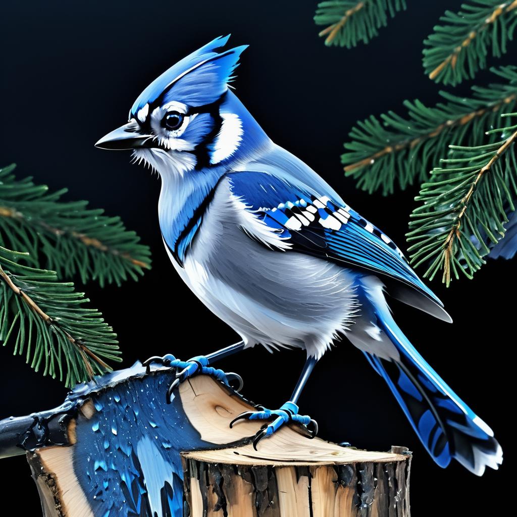 Realistic Blue Jay on Splintered Stump