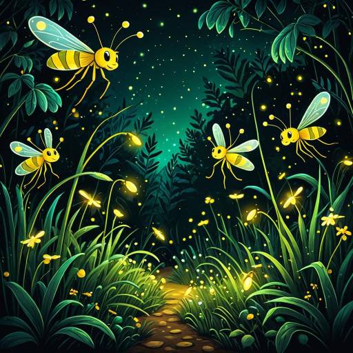 Whimsical Fireflies in a Magical Garden Whimsical Fireflies in a Magical Garden