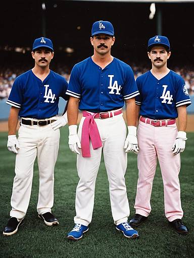 Three Baseball Players in Dodgers Uniforms