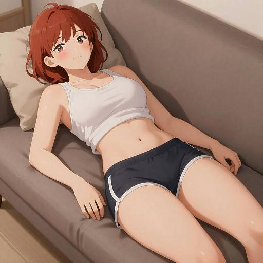 Ultra-Realistic Curvy Redhead on Couch