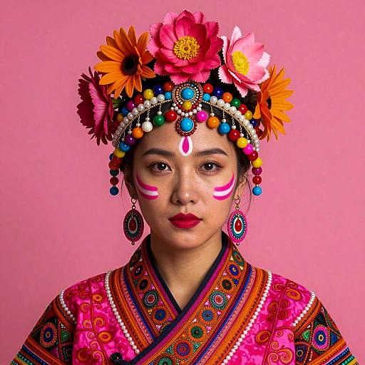 Stunning Asian Woman in Flower Headdress