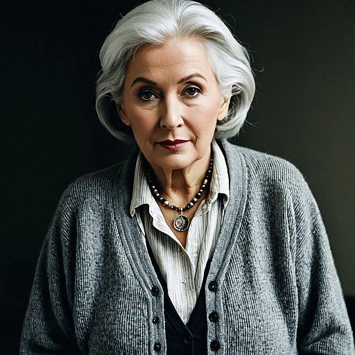 Elegant Senior Woman in Grey Cardigan