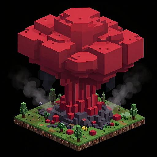 Isometric Voxel Art Storm Scene