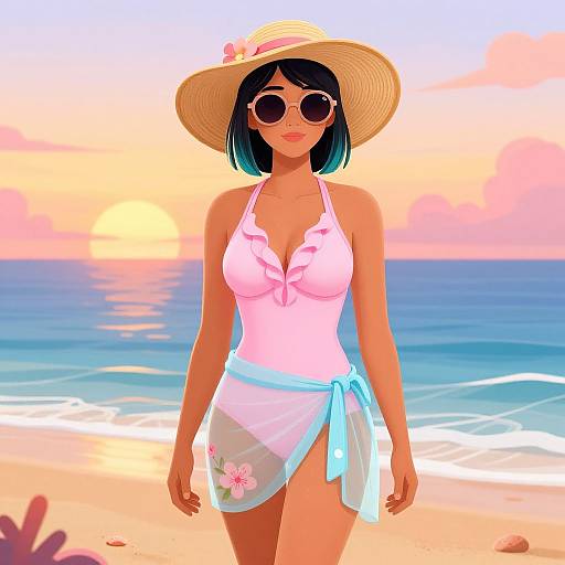 Young Woman at Sunset Beach